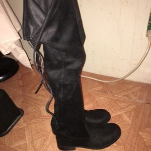 Over the knee suede tie boots